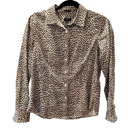 Talbots Leopard Print Button Down Long Sleeve Stretch Shirt Top Size 8P - Picture 1 of 6